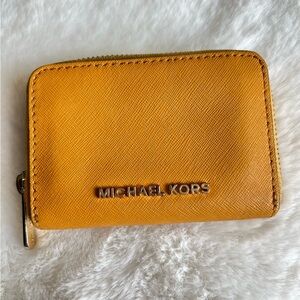 Michael Kors Mustard Yellow Zip Around Card Holder Wallet Leather